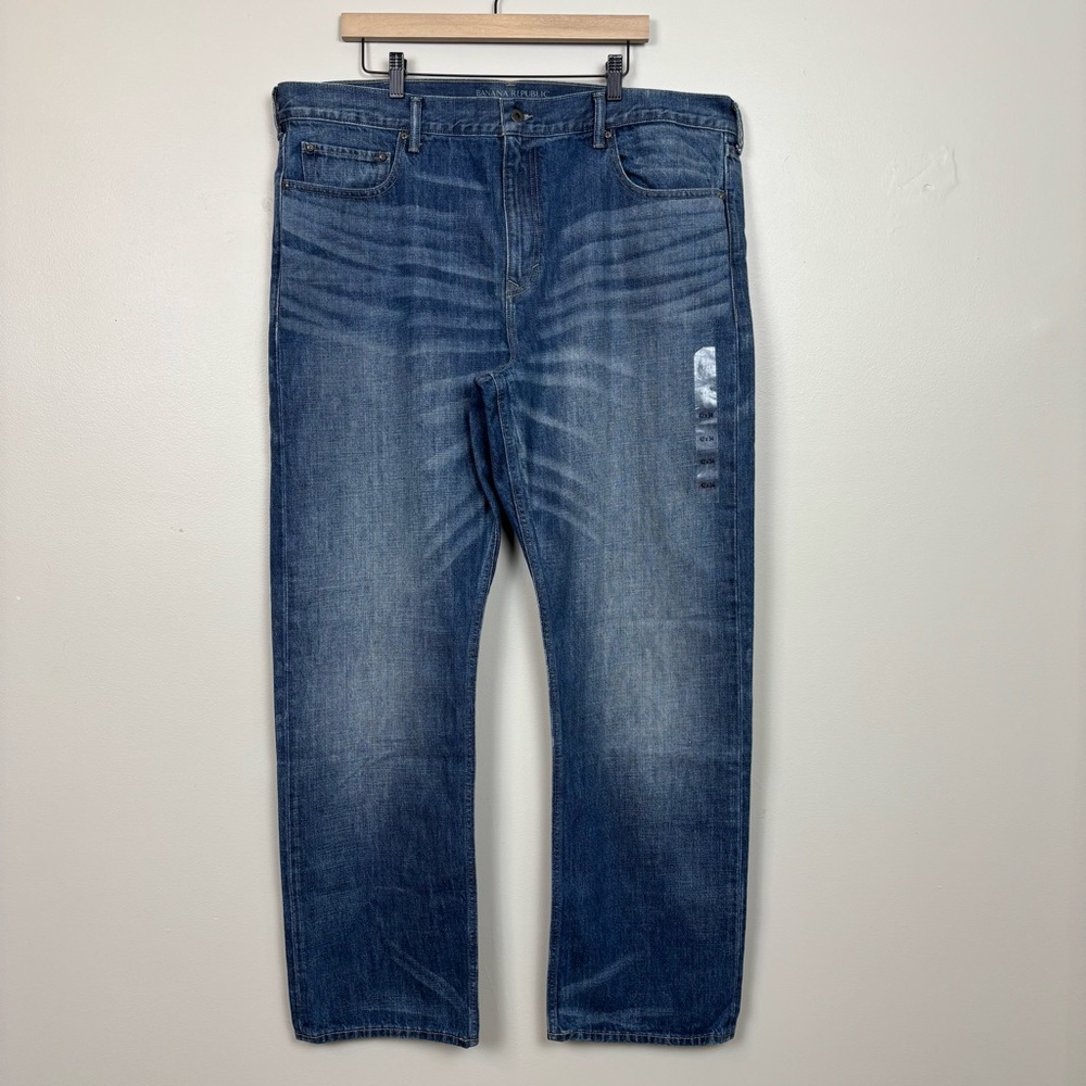 Banana Republic Jeans Mens 42x34 Blue Slim Fit Whiskered 5 Pocket Denim